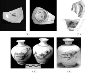 图6-3 各地出土的肥前窑青花碗、杯、瓶