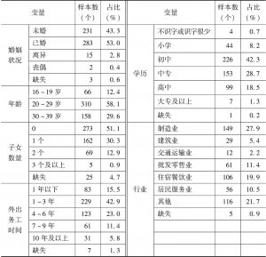 表1 杭州市534名新生代外来务工女性的基本情况