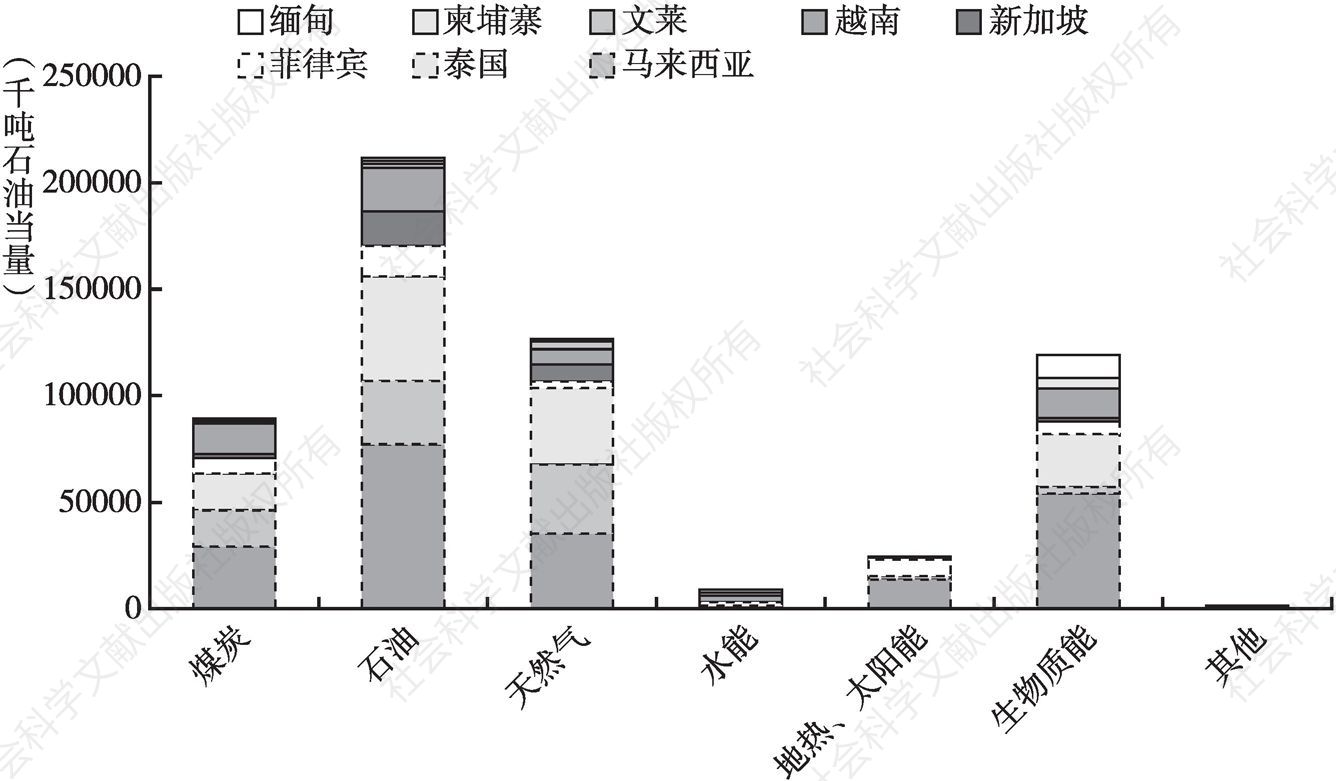 图1 2012年东盟国家基础能源需求结构