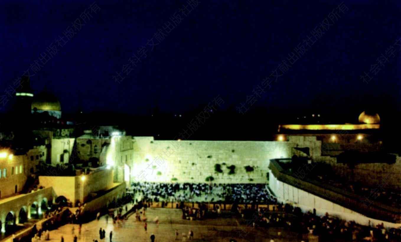 夜幕下的圣殿山、西墙和岩石圆顶清真寺（耶路撒冷）