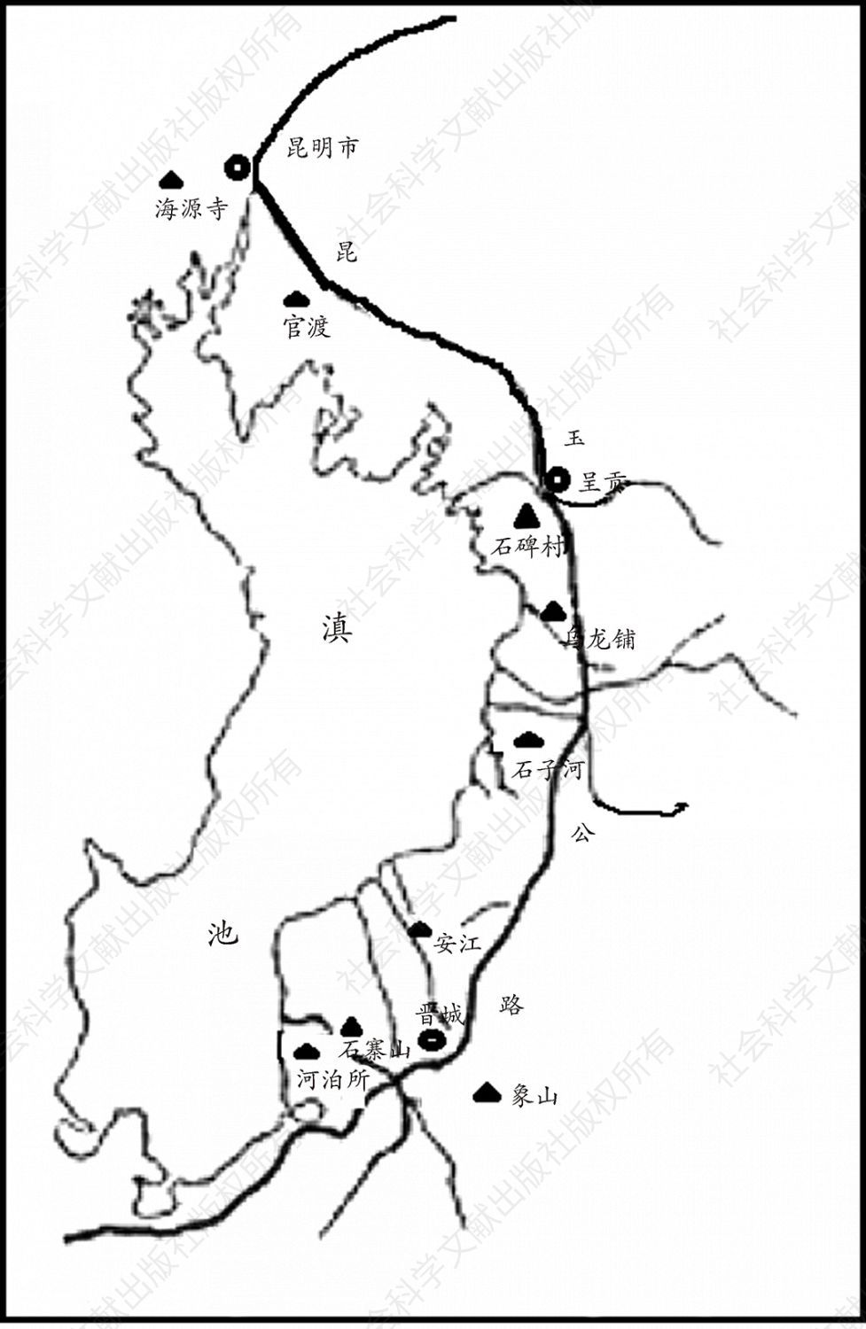 图2-1 滇池东岸新石器时代遗址分布示意