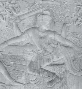 图1 吴哥寺“翻搅乳海”主题浮雕中的毗湿奴形象，李颖摄