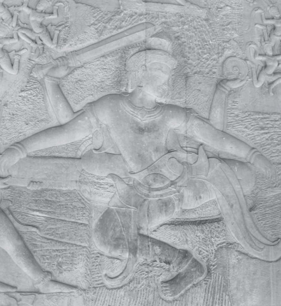 图1 吴哥寺“翻搅乳海”主题浮雕中的毗湿奴形象，李颖摄