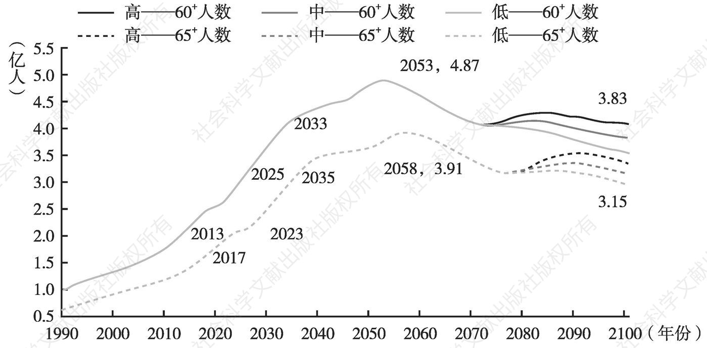 图1 中国60岁以上和65岁以上人口发展态势