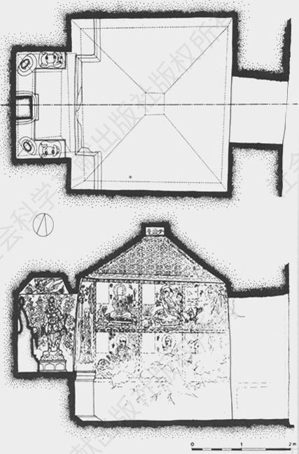 图3-3 莫高窟第97窟唐（回鹘、西夏、清重修）覆斗顶，西壁开龛