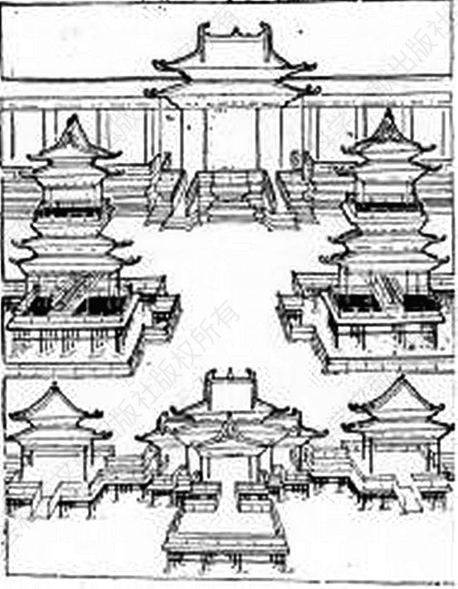 图3-58 榆林窟第3窟北壁经变画中的佛寺建筑