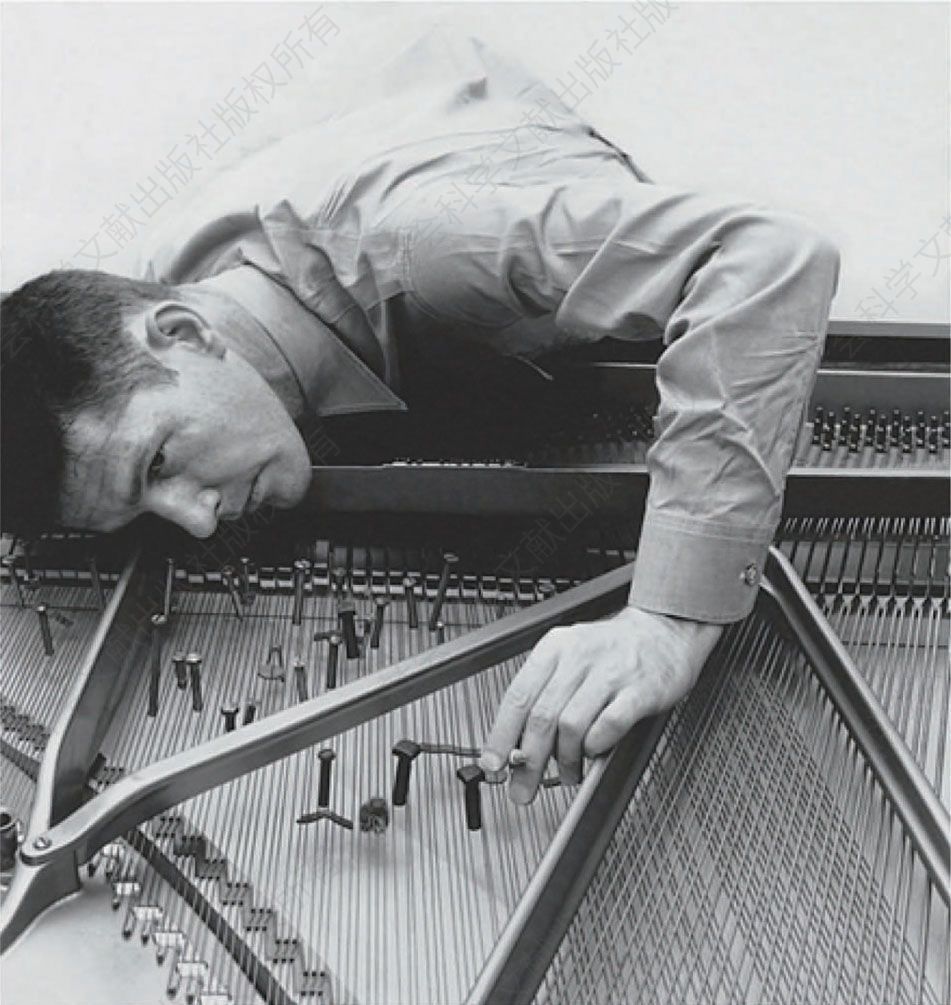 约翰·凯奇通过“加料钢琴”制造各种声音