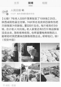 图5 《人民日报》微博报道乾县酥梨滞销消息截图