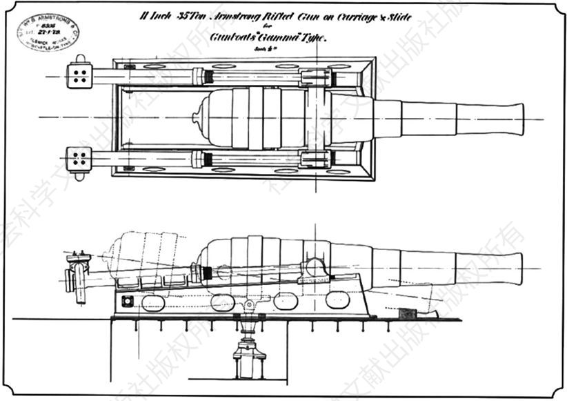 图16 “镇北”级装备的35吨11英寸阿姆斯特朗炮线图（Tyne & Wear Archives）