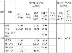 表3-5 长江经济带西部区域终端能耗和能源加工转换核算（2015年）
