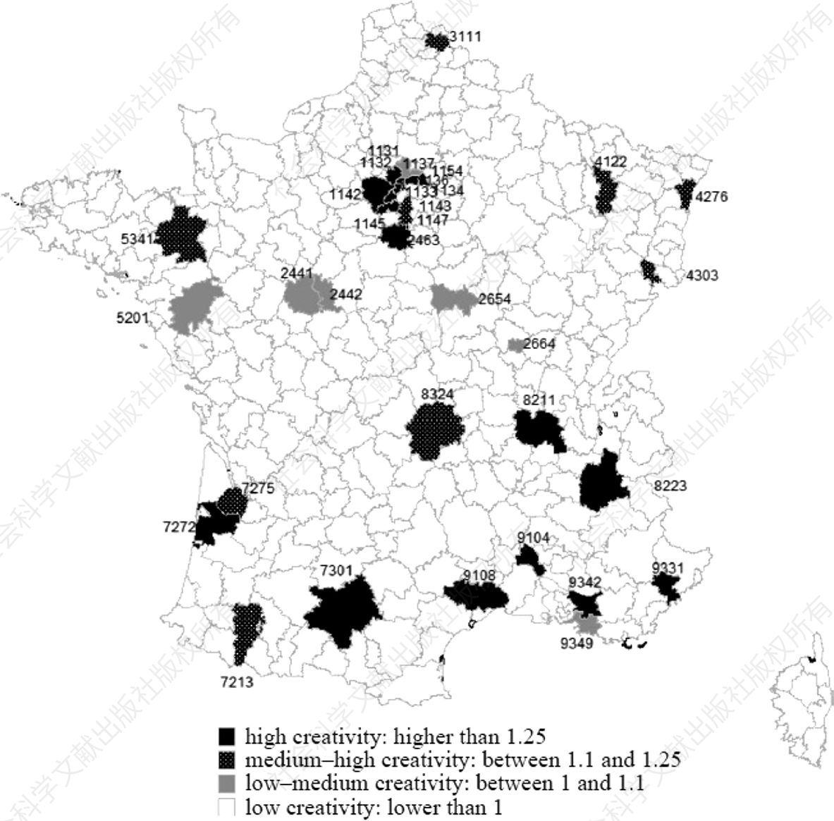 图2 法国ZEs的创造力专业化布局，2006
