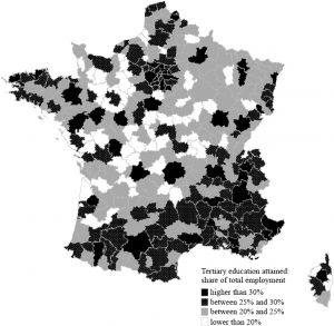图3 2006年法国受过高等教育的劳动者比例