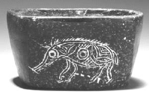 图2 宁波余姚河姆渡遗址出土的黑陶罐上的眼睛猪