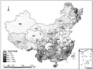 图5-10 单位面积生态服务价值的空间分布
