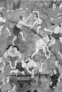 布达拉宫壁画中的摔跤图