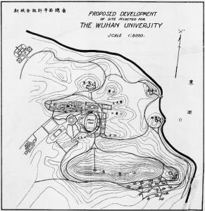 美国建筑工程师开尔斯于1929年绘制的国立武汉大学珞珈山新校舍设计平面总图