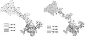 图7 2014年（左）、2015年（右）甘肃省县域宏观经济竞争力空间格局