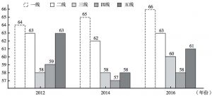 图3-5 中国雇员劳动权益的城市差异（2012～2016年）