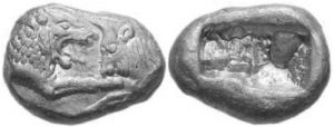 图2-1 人类历史上最早的货币：吕底亚狮币