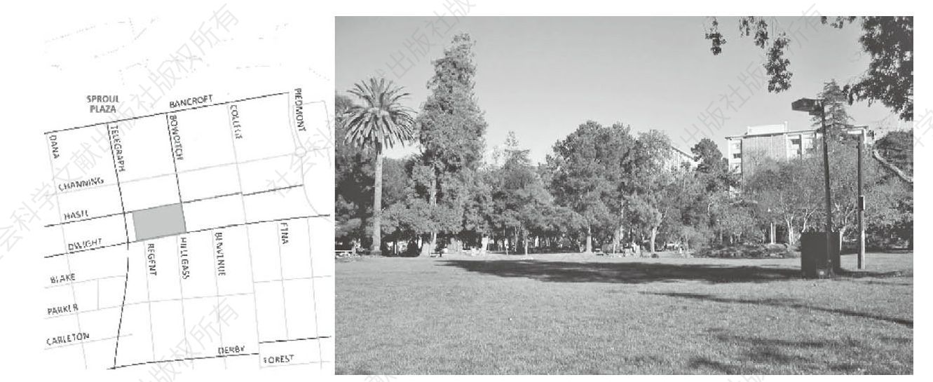 伯克利人民公园毗邻加州大学伯克利分校，在1960年代市民们的自发性政治活动中诞生。