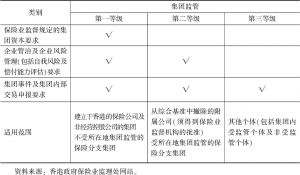 表1 香港地区三级制的保险集团监管体系方案