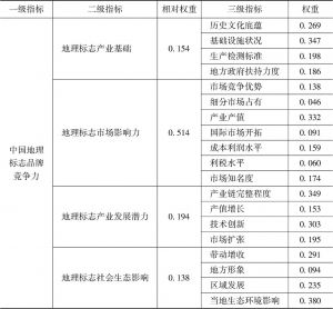 表4 中国地理标志品牌竞争力评价指标权重