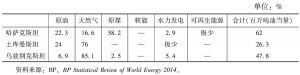 表2 2013年中亚三国一次能源消费结构