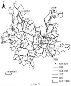 图2-12 2000年、2006年、2014年云南省交通干线演变