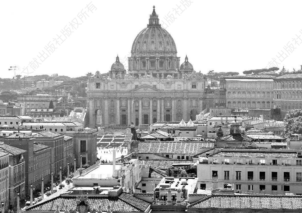 图14 从圣天使堡远眺的圣彼得大教堂