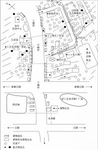 图1-2 碗窑村村落局部图（含部分紫陶制作及销售调查点）